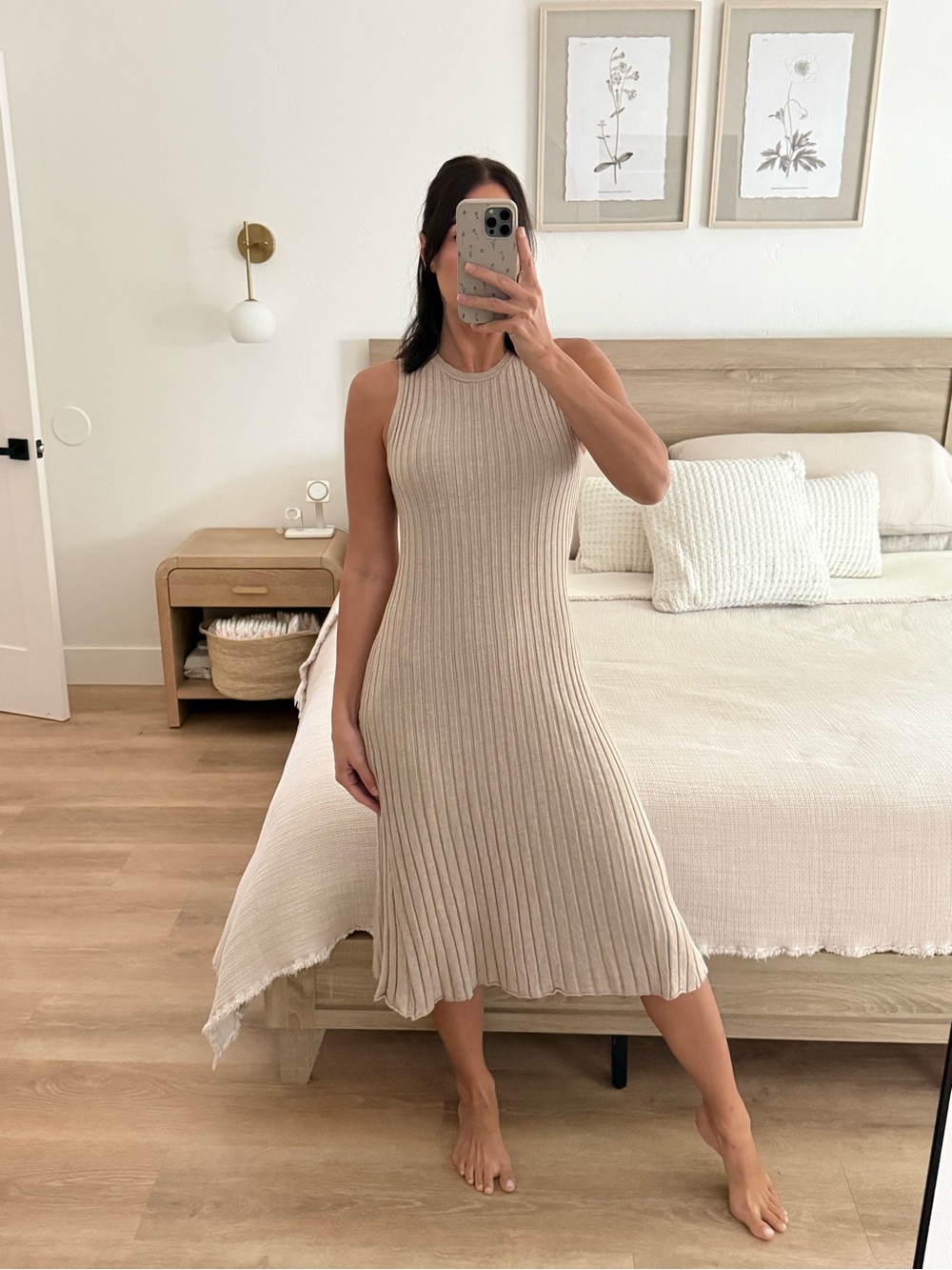 a new day Sleeveless Ribbed Midi Dress in Beige